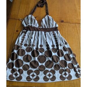 Joujou Brown White Geometric Polka Dot Halter Top Empire Waist Y2K Large